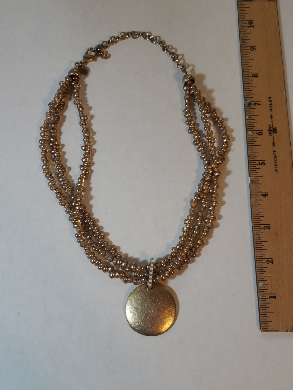 Chico's Gold-Tone Multi-Strand Beaded Necklace with Removeable Disc Pendant